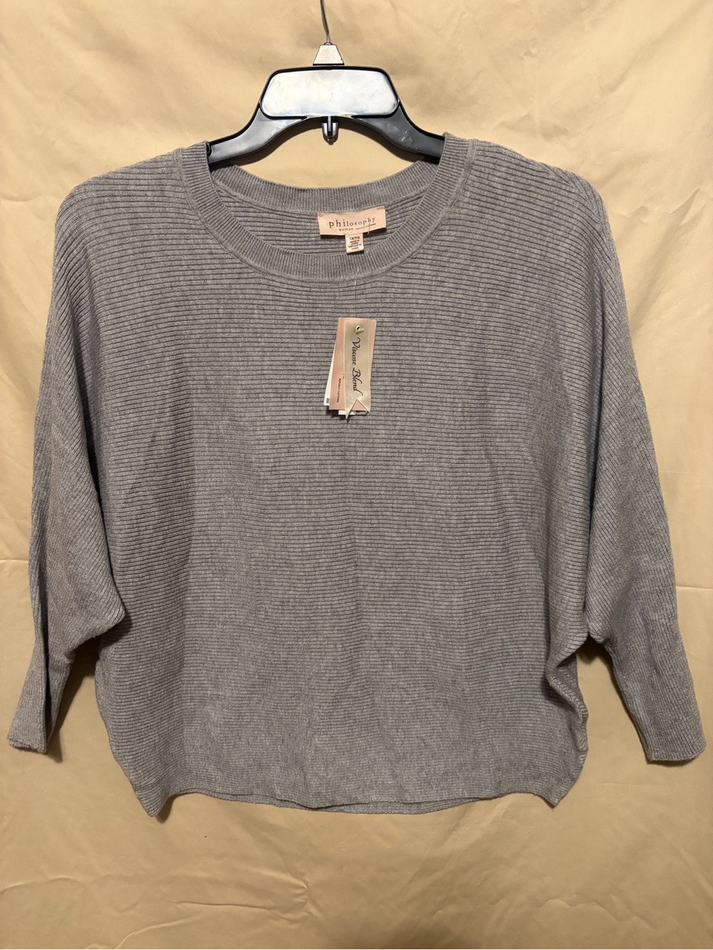 Philosophy Heather Gray Ribbed Crew Neck Sweater